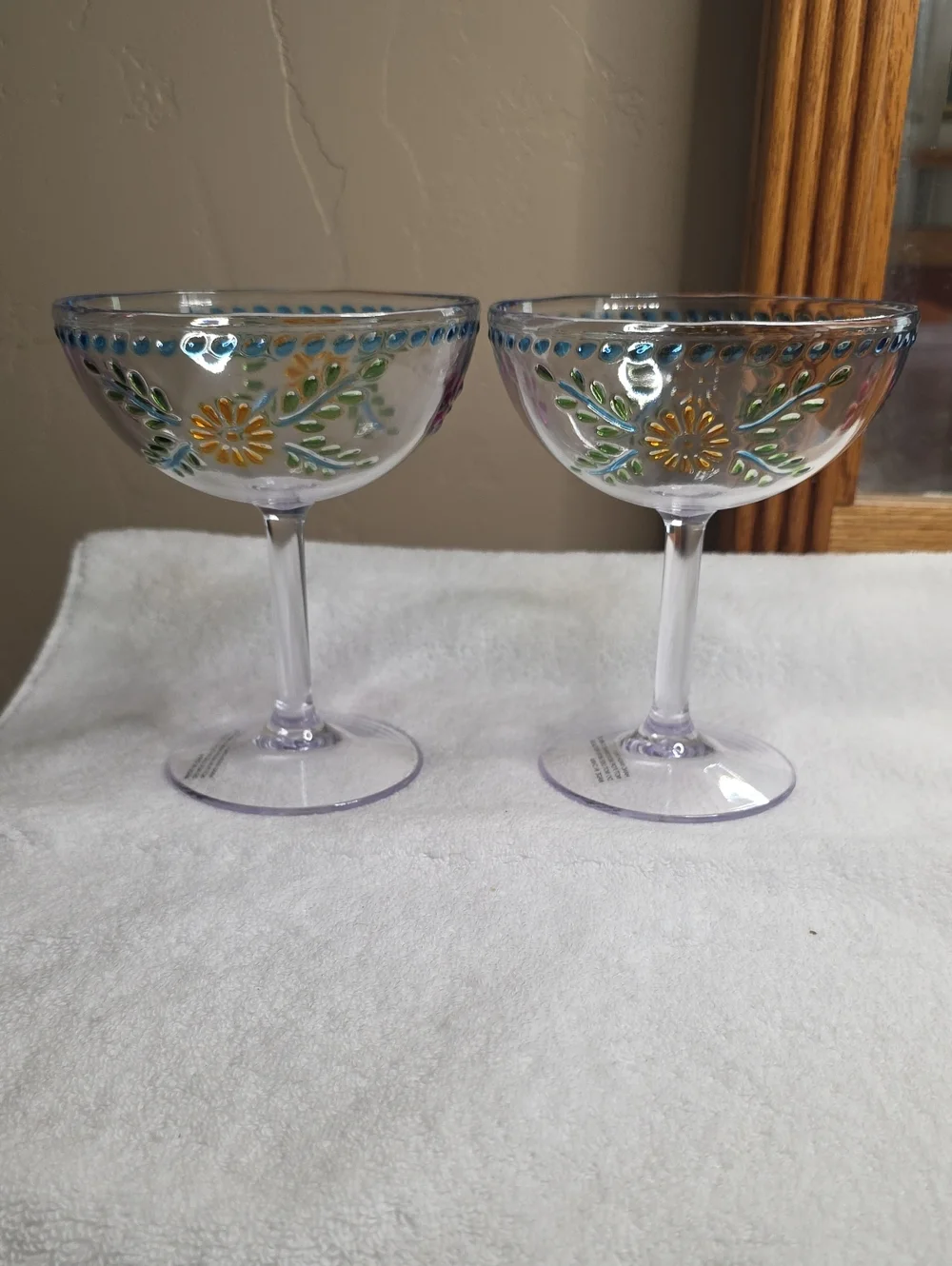 Acrylic Margarita/Coupe Glasses Colorful Floral Pattern- Set Of 2